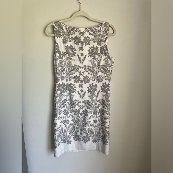 Ann Taylor Loft Silk Linen Blend Floral Paisley Sheath Dress in White Grey 10 - Picture 4 of 5